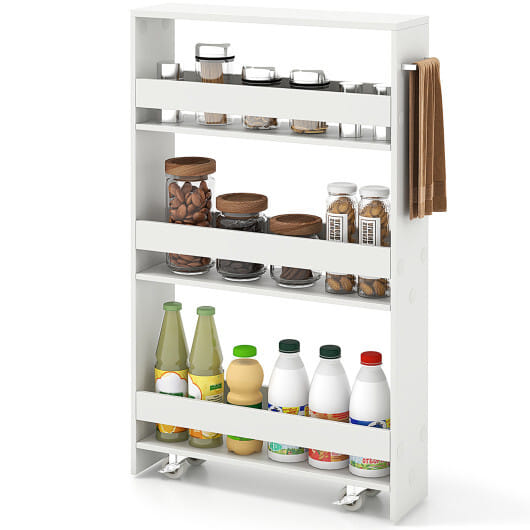 Costway Narrow Mobile Serving Cart with Open Shelves for Kitchen Bathroom Living Room-Off White - Color: Off White
