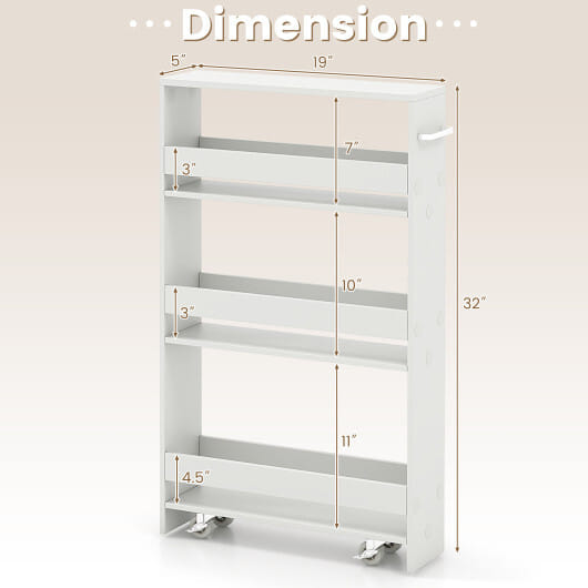 Costway Narrow Mobile Serving Cart with Open Shelves for Kitchen Bathroom Living Room-Off White - Color: Off White