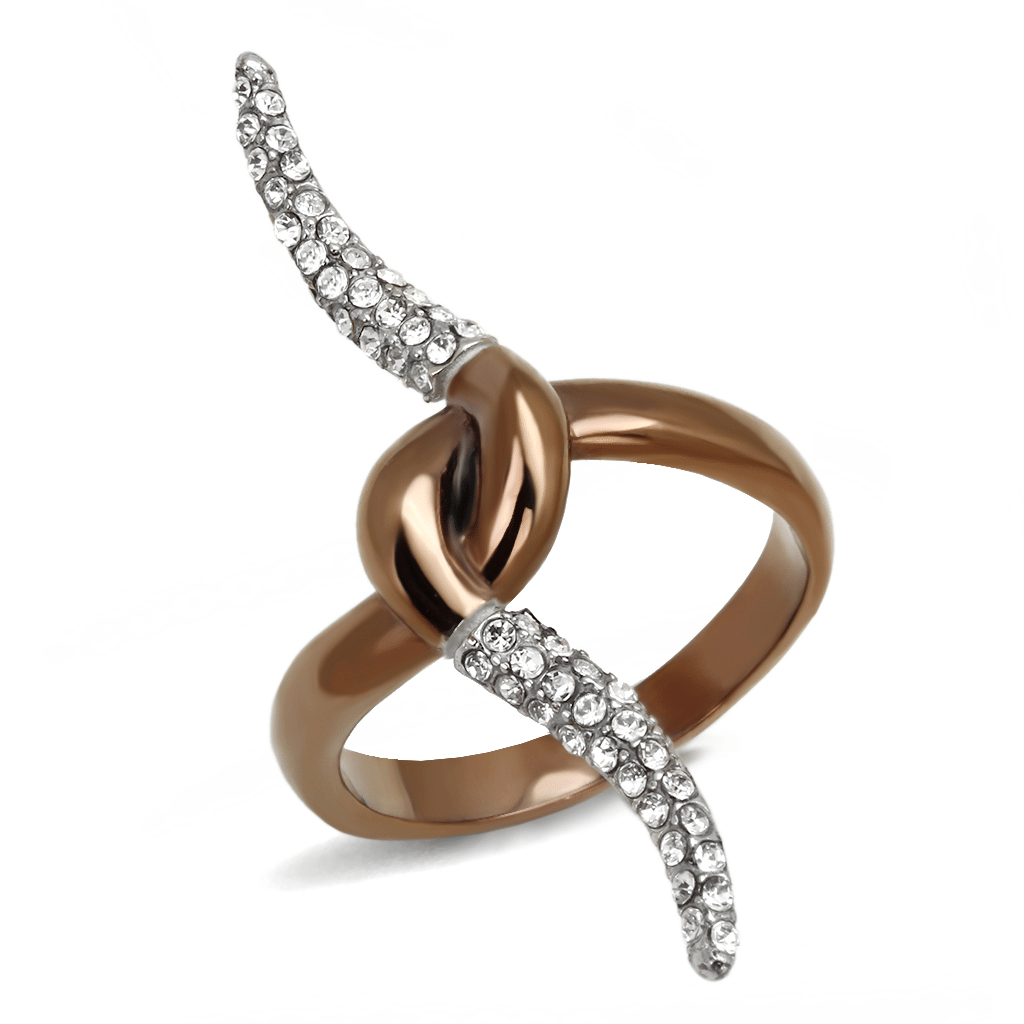TK2991 - Two Tone IP Light Brown (IP Light coffee) Stainless Steel Ring with Top Grade Crystal in Clear