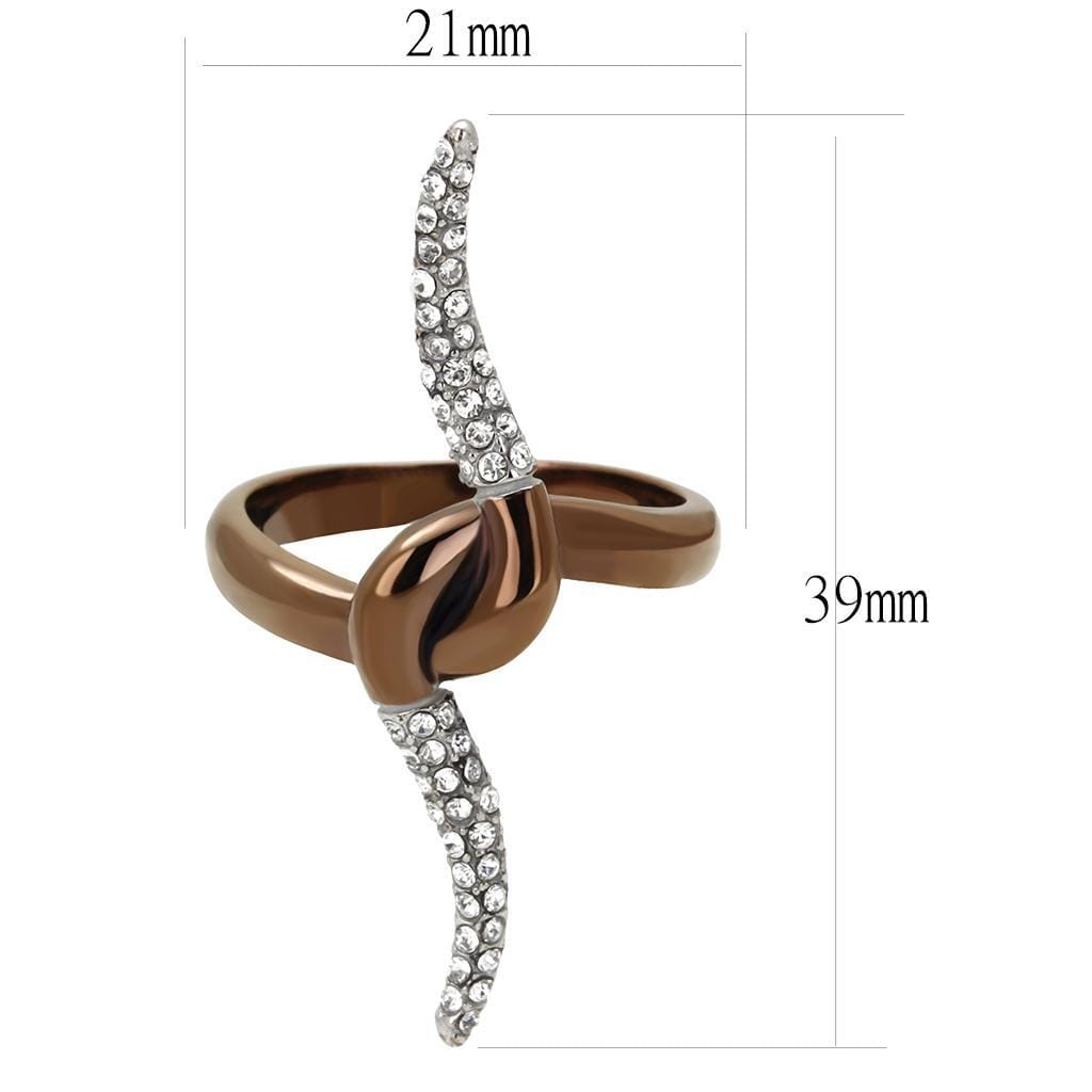 TK2991 - Two Tone IP Light Brown (IP Light coffee) Stainless Steel Ring with Top Grade Crystal in Clear