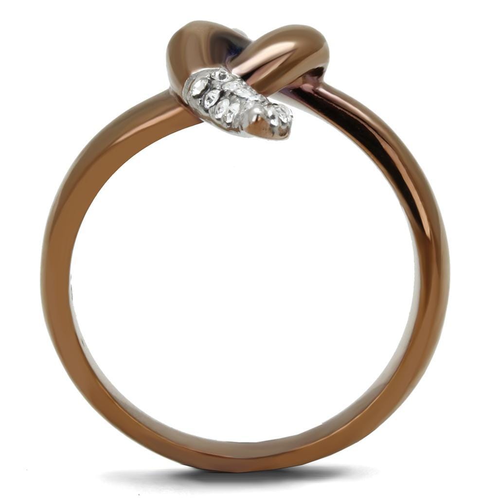 TK2991 - Two Tone IP Light Brown (IP Light coffee) Stainless Steel Ring with Top Grade Crystal in Clear