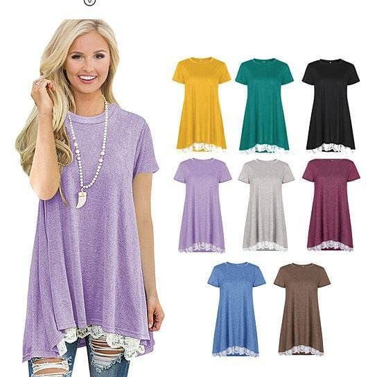 Size: Large,Color: Grape Red - Sea Waves Tunic With Flowery Lace In 8 Colors
