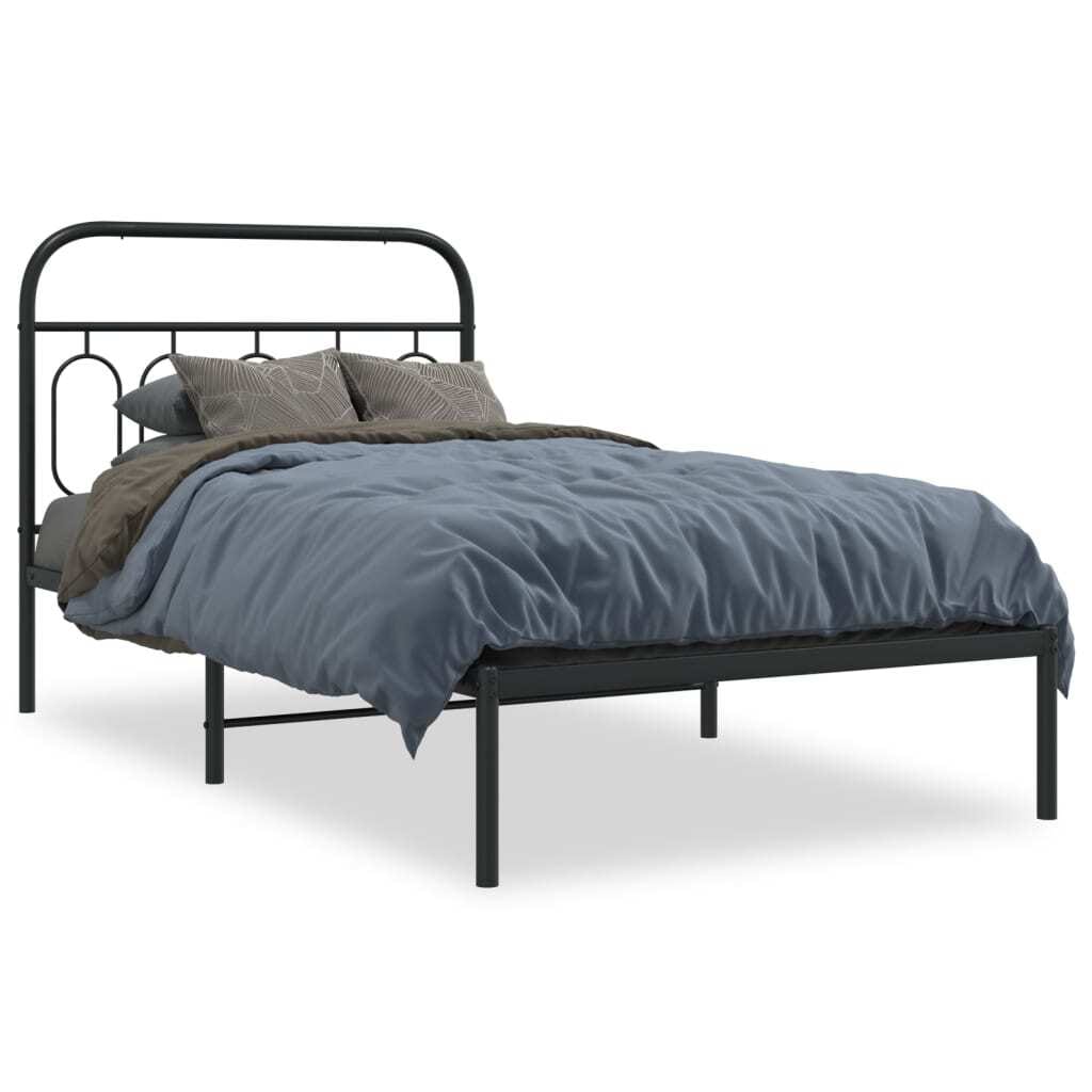 Metal Bed Frame without Mattress with Headboard Black 39.4"x78.7"