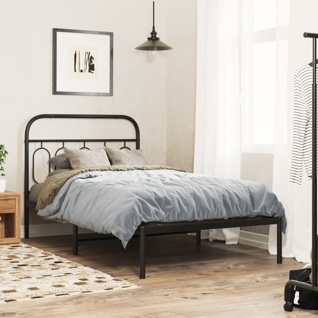Metal Bed Frame without Mattress with Headboard Black 39.4"x78.7"