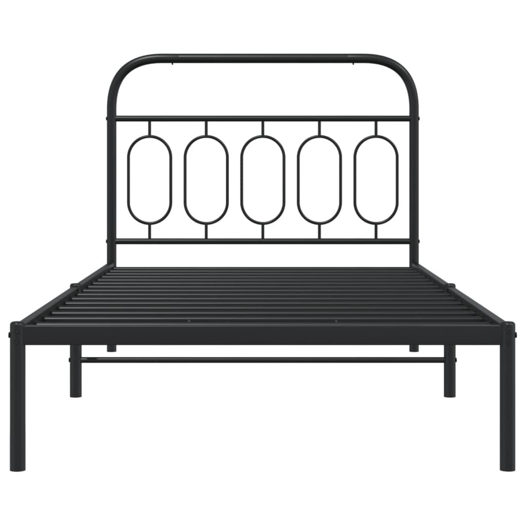 Metal Bed Frame without Mattress with Headboard Black 39.4"x78.7"