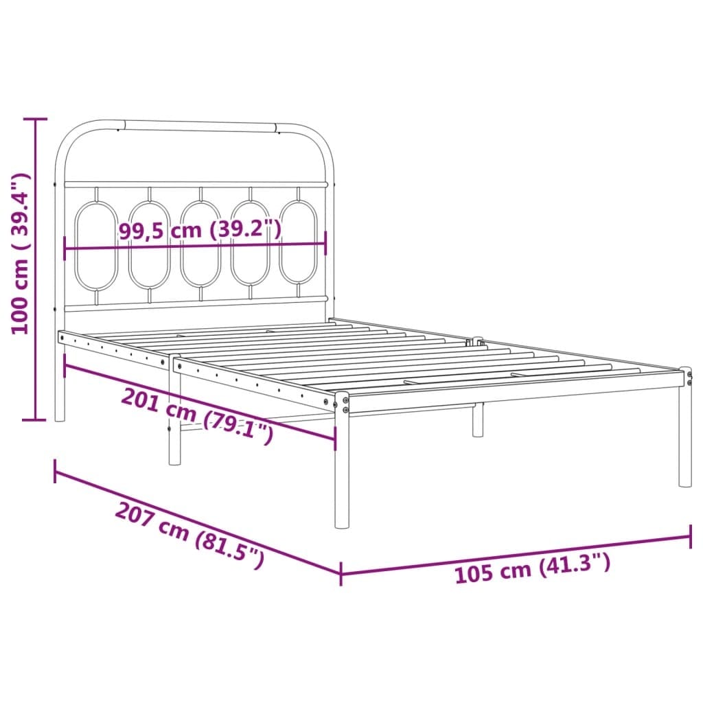 Metal Bed Frame without Mattress with Headboard Black 39.4"x78.7"