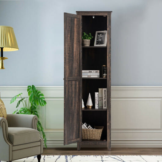 Linen Tower Bathroom Storage Cabinet Tall Slim Side Organizer with Shelf-White
