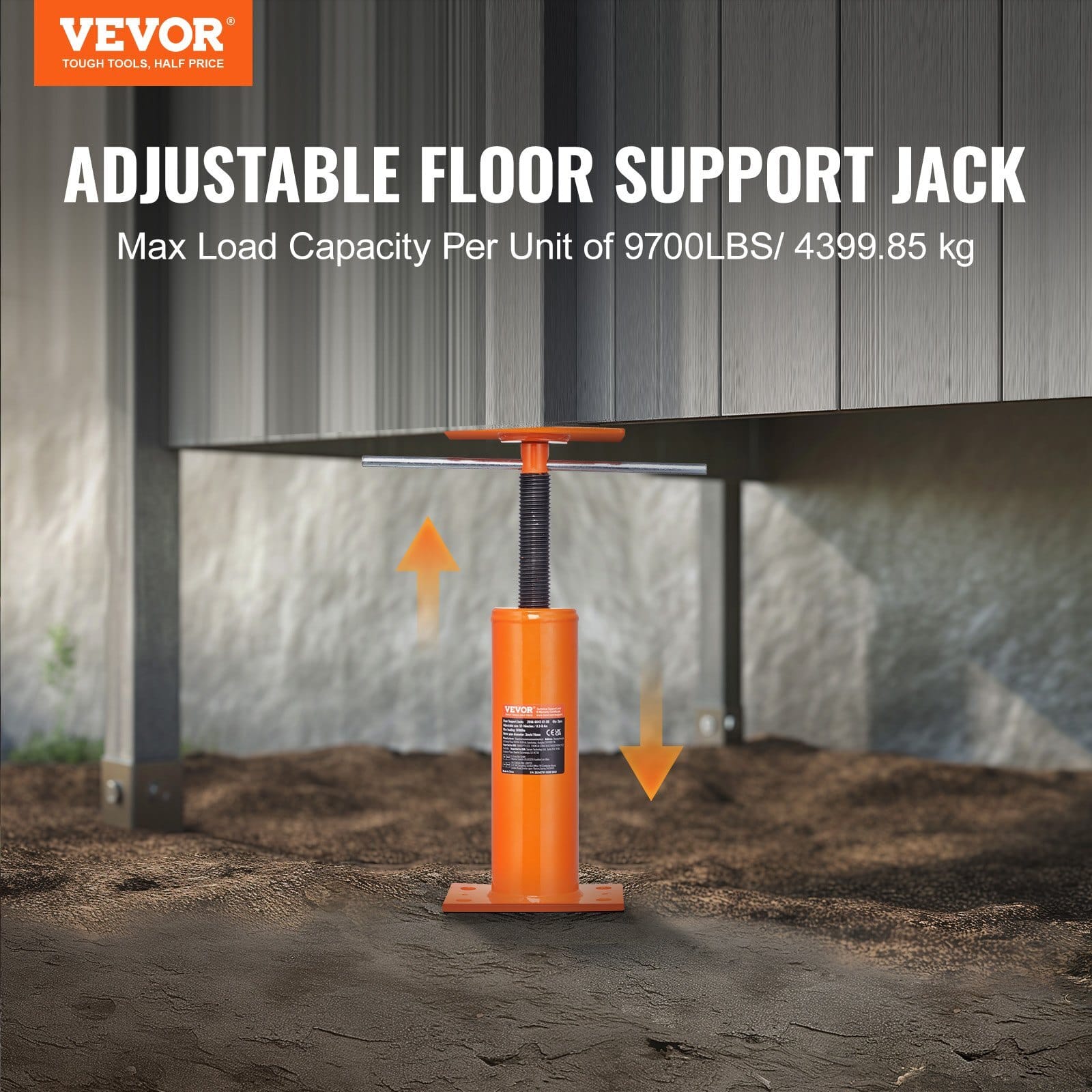 House Floor Jack, 12"-16" Height Range, 9700 lbs Max Load Capacity, Adjustable Support Beam Basement Jack Post Pole for Leveling, Lift Support Steel Telescoping Jack Post for Temporary Support