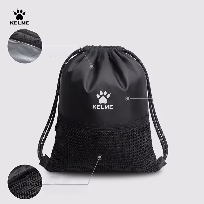 KELME Sports Drawstring Backpack, Large Capacity Sports Mountaineering Soccer Net Storage Bag
