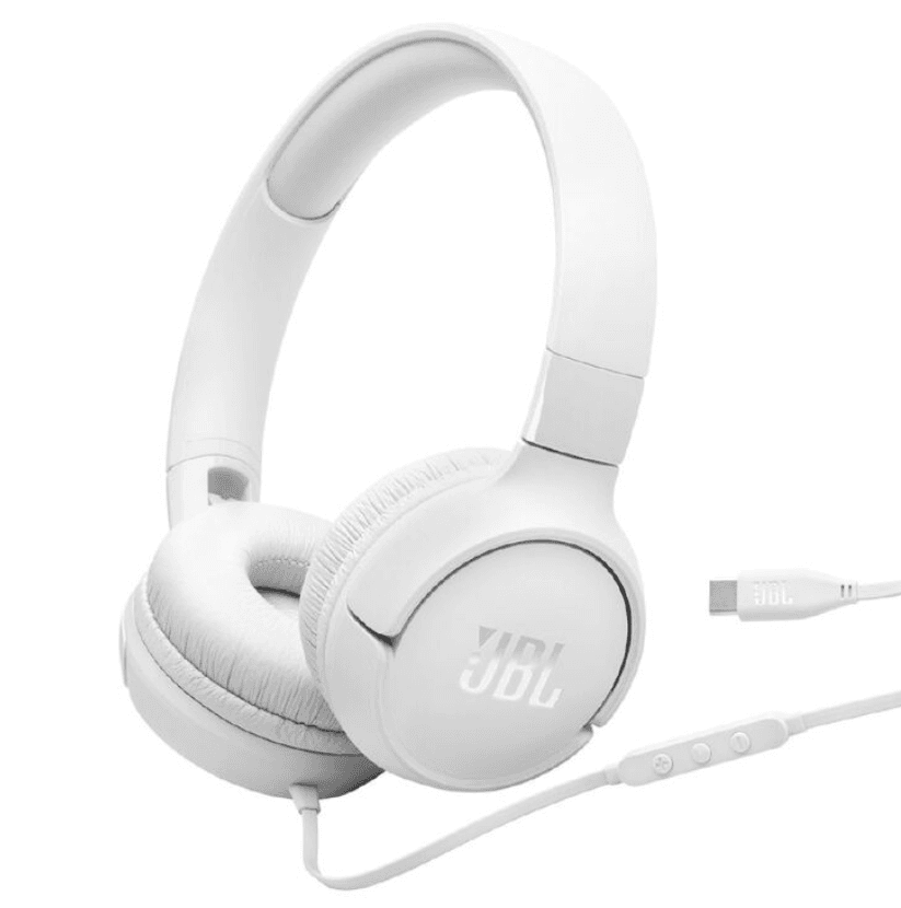 JBL Tune 520C USB-C Wired On-Ear Headphones - White – Clear Wired Audio with Modern USB-C Convenience