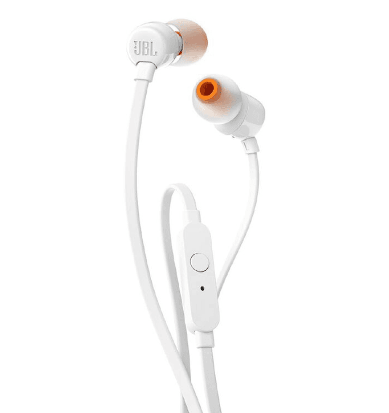 JBL T110 In Ear Headphones - White – Lightweight Everyday Audio with JBL Pure Bass Sound
