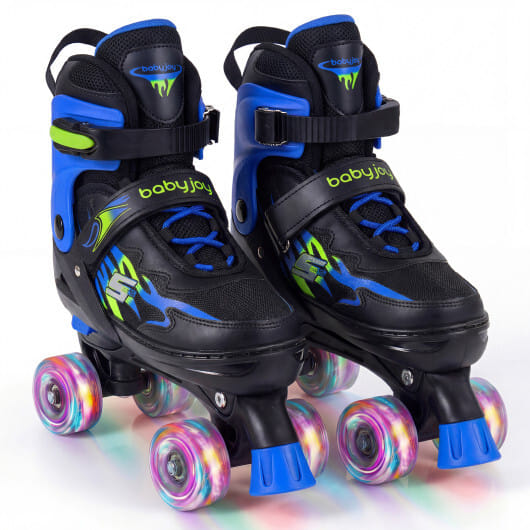 Kids Roller Skates for Girls Boys Teens 4 Sizes Adjustable Quad Skates with Light-up Wheels-Navy - Color: Navy