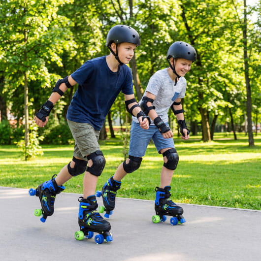 Kids Roller Skates for Girls Boys Teens 4 Sizes Adjustable Quad Skates with Light-up Wheels-Navy - Color: Navy