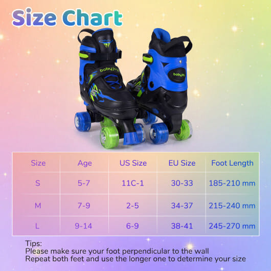 Kids Roller Skates for Girls Boys Teens 4 Sizes Adjustable Quad Skates with Light-up Wheels-Navy - Color: Navy