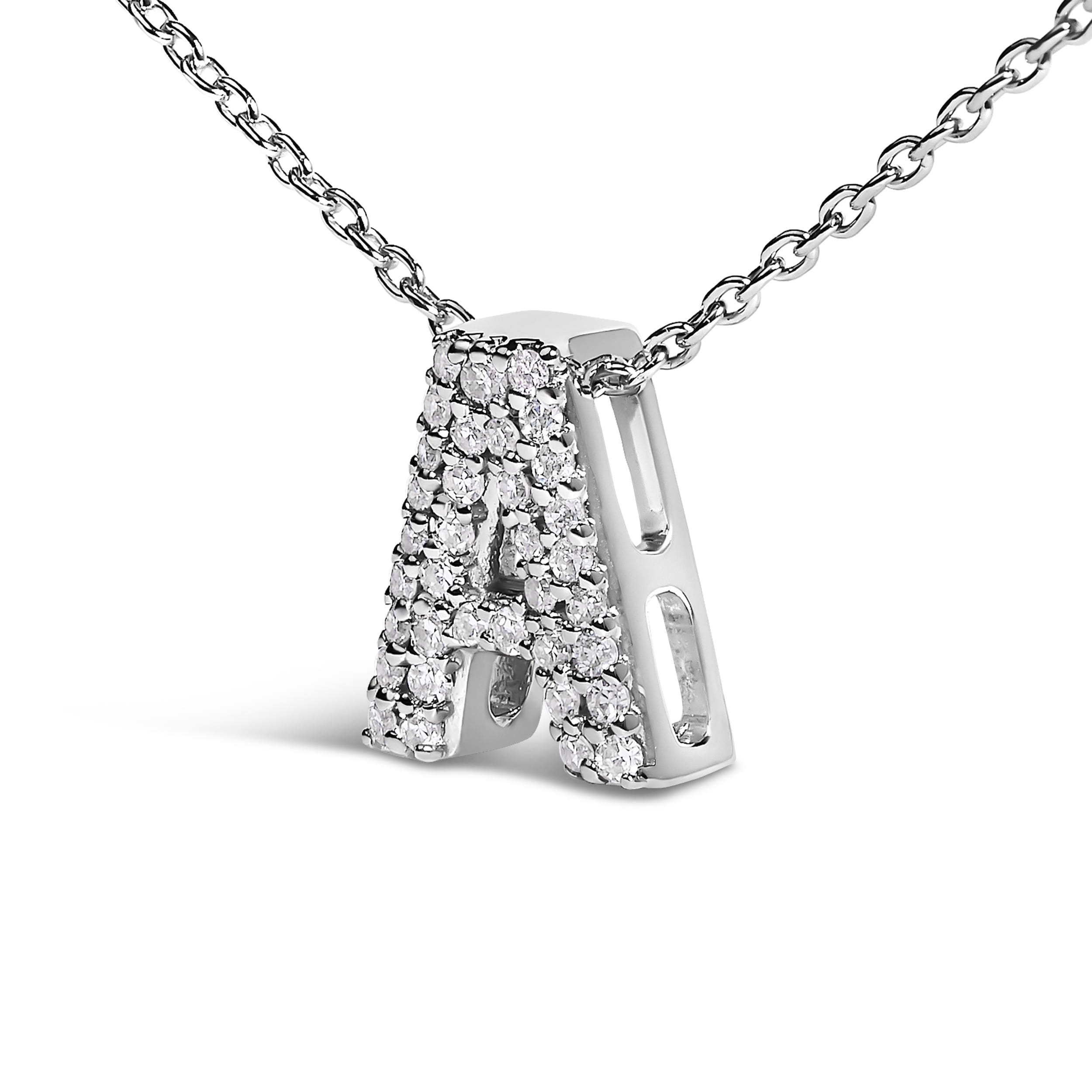 10K White Gold Diamond Accent "A" Initial Bubble Pendant Necklace