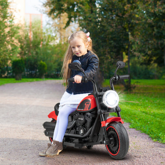 Kids Electric Motorcycle with Training Wheels and LED Headlights-Red - Color: Red