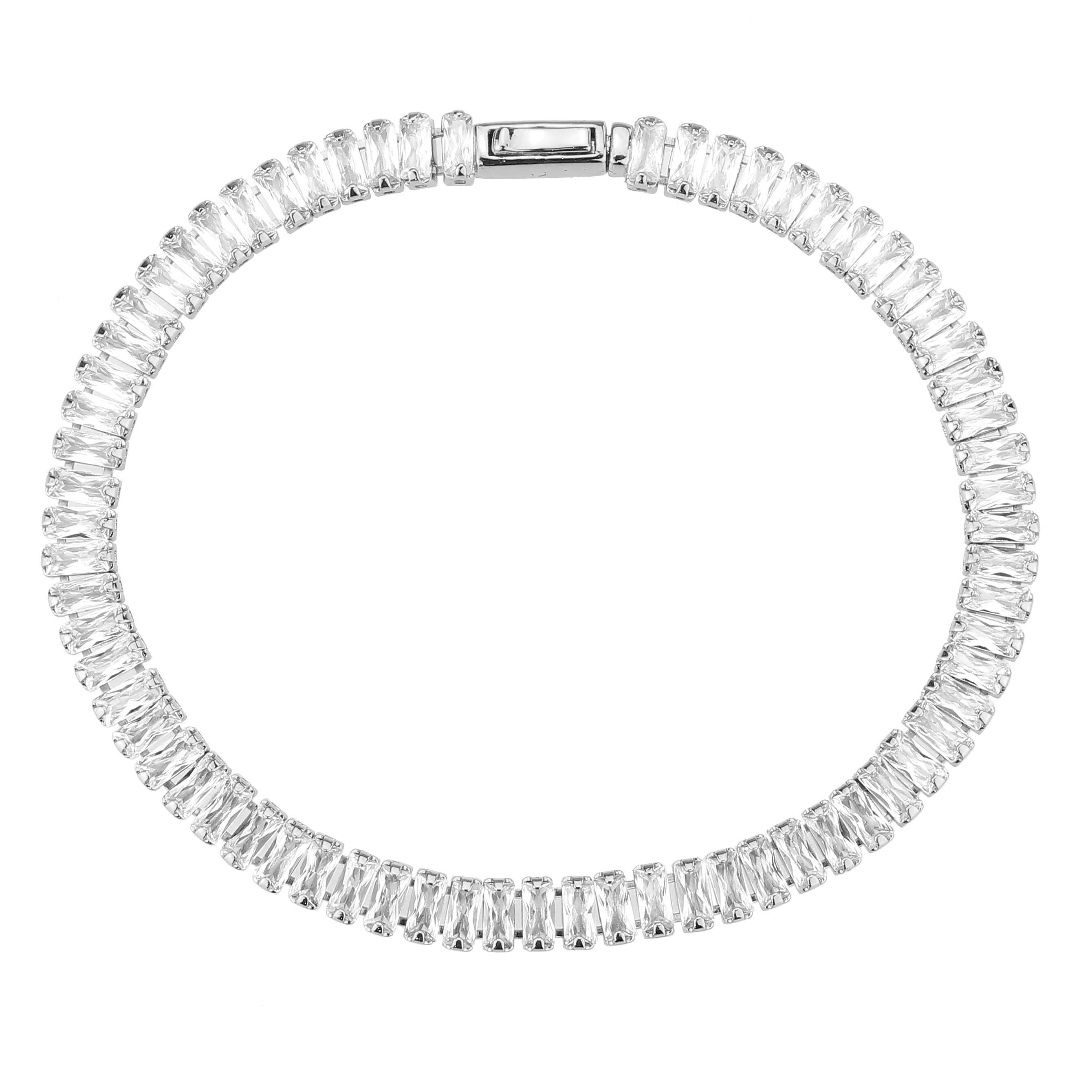 3W1700 - Rhodium Brass Bracelet with AAA Grade CZ in Clear