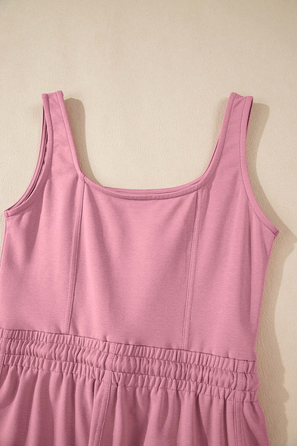 Light Pink Lace-up Elastic Waist Sleeveless Square Neck Jumpsuit