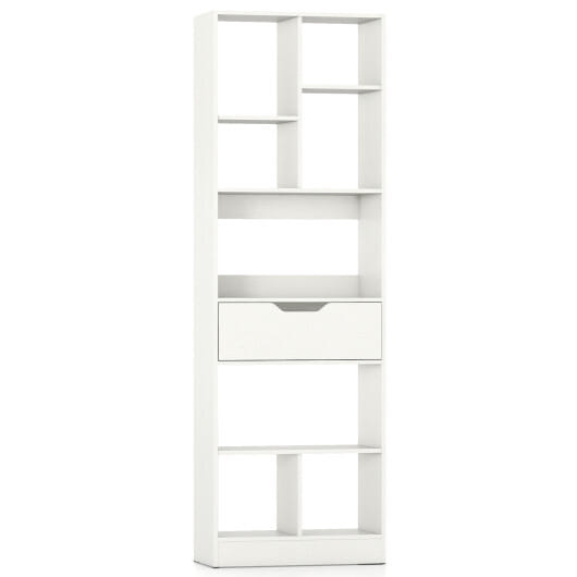 61inch Tall Freestanding Bookcase with Drawer 8-Cube Storage Organizer-White - Color: White