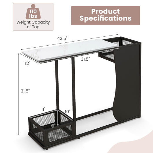 43.5 Inch Console Table with Plant Position and Faux Marble Top-Black - Color: Black & White