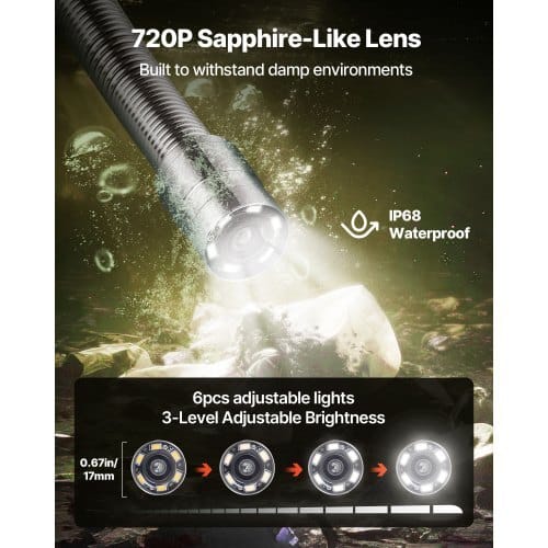 Sewer Camera, 66 ft/20m, 4.3" Drain Inspection Camera, IP68 Waterproof Snake Plumbing Camera with Lights - 6 Adjustable LEDs, 4500mAh Battery & 16GB Card for Sewer Line Duct Pipes