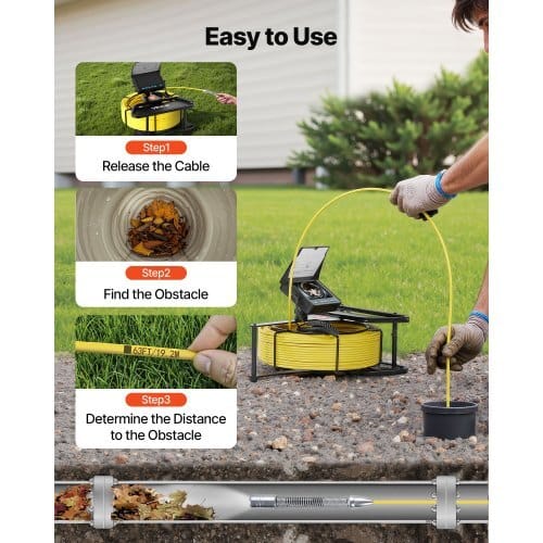 Sewer Camera, 66 ft/20m, 4.3" Drain Inspection Camera, IP68 Waterproof Snake Plumbing Camera with Lights - 6 Adjustable LEDs, 4500mAh Battery & 16GB Card for Sewer Line Duct Pipes