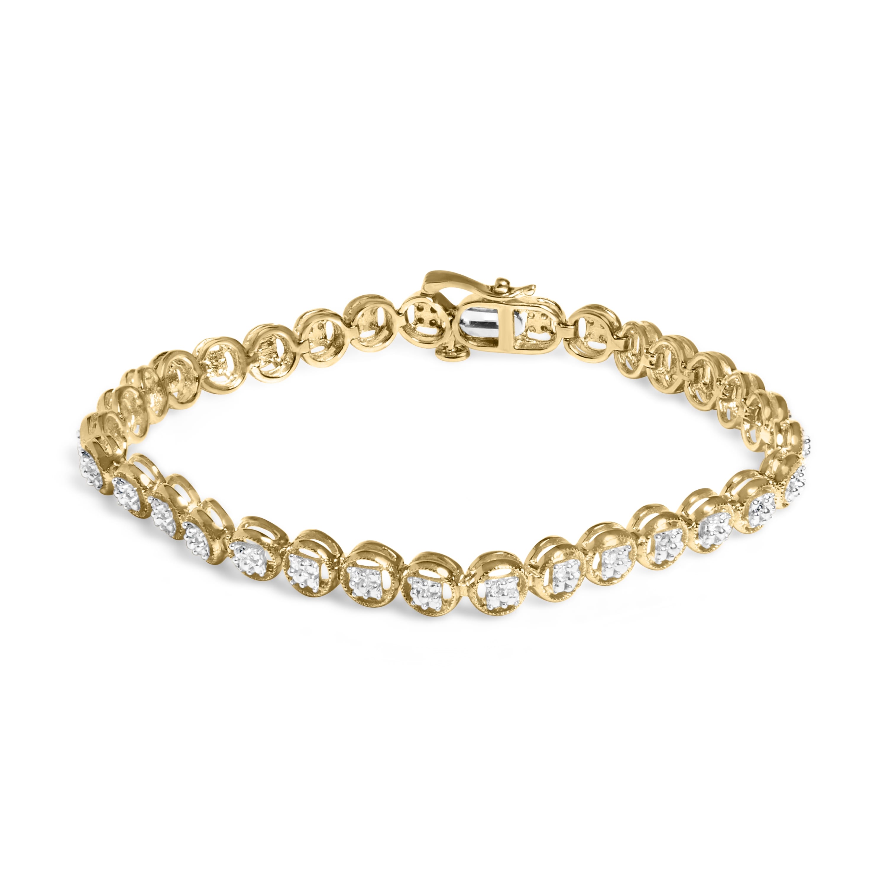 2 Micron 14K Yellow Gold Plated Sterling Silver Diamond Circle Tennis Bracelet (0.10 cttw, I-J Color, I2-I3 Clarity)