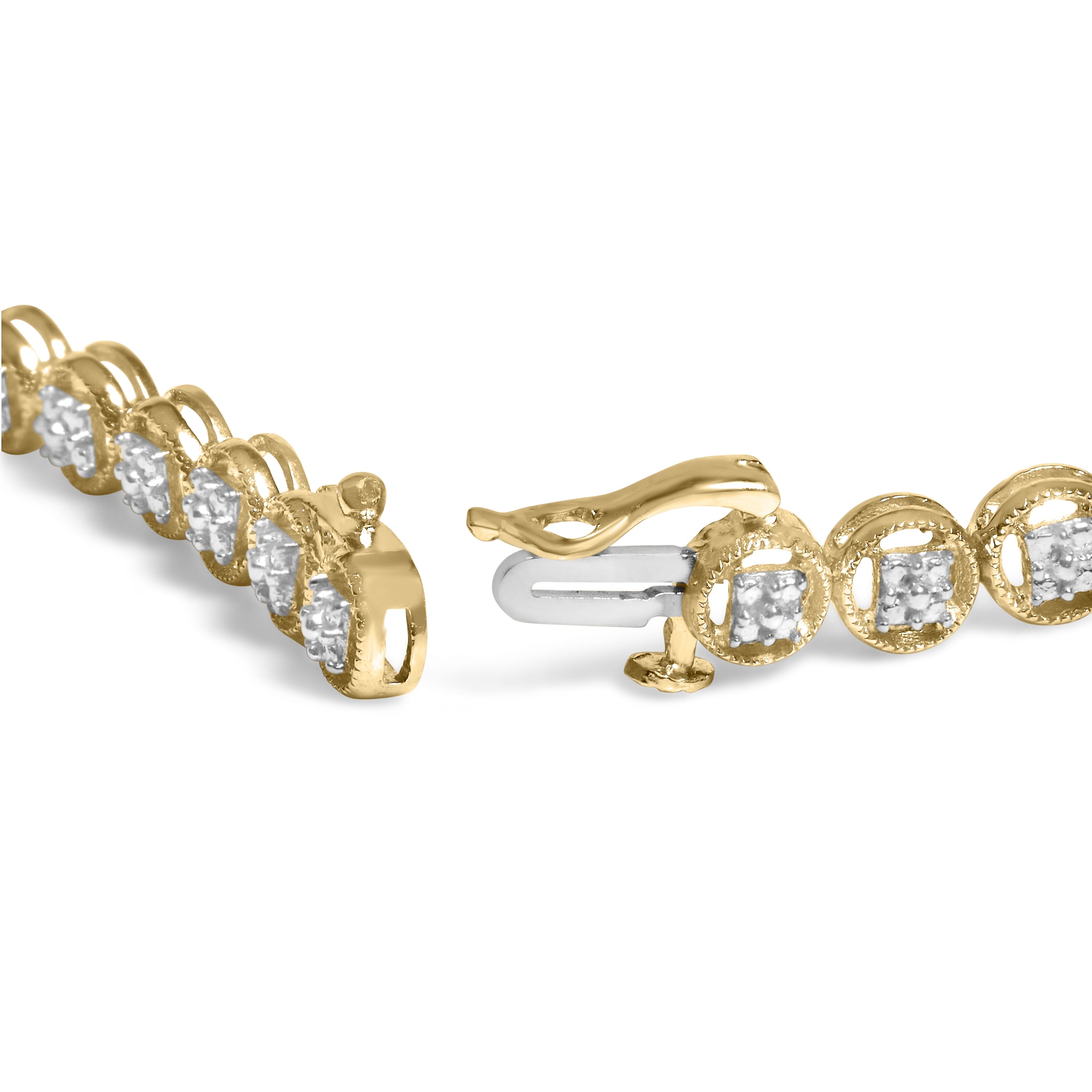 2 Micron 14K Yellow Gold Plated Sterling Silver Diamond Circle Tennis Bracelet (0.10 cttw, I-J Color, I2-I3 Clarity)