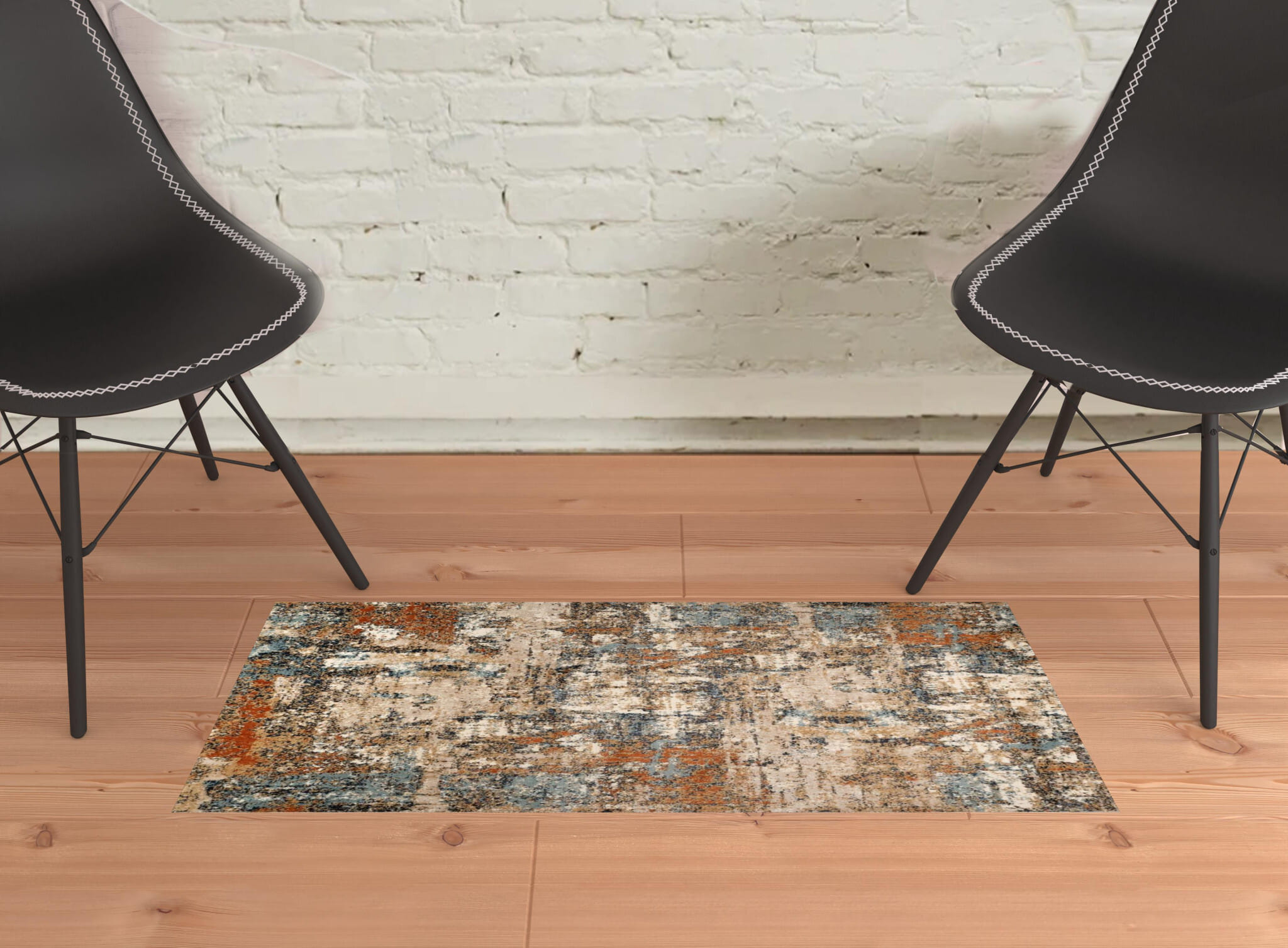 2' X 3' Tan Orange and Gray Abstract Power Loom Area Rug