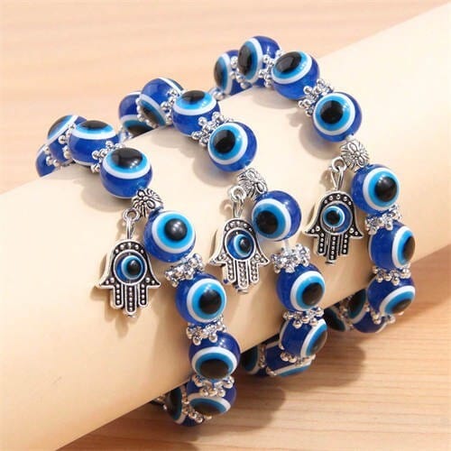 Evil Eye Fashion Beads and Hands Pendants Multi-layer Women Wholesale Bracelet - Royal Blue