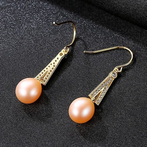High Quality Fashion Freshwater Pearl Wholesale 925 Sterling Silver Dangle Earrings - Pink