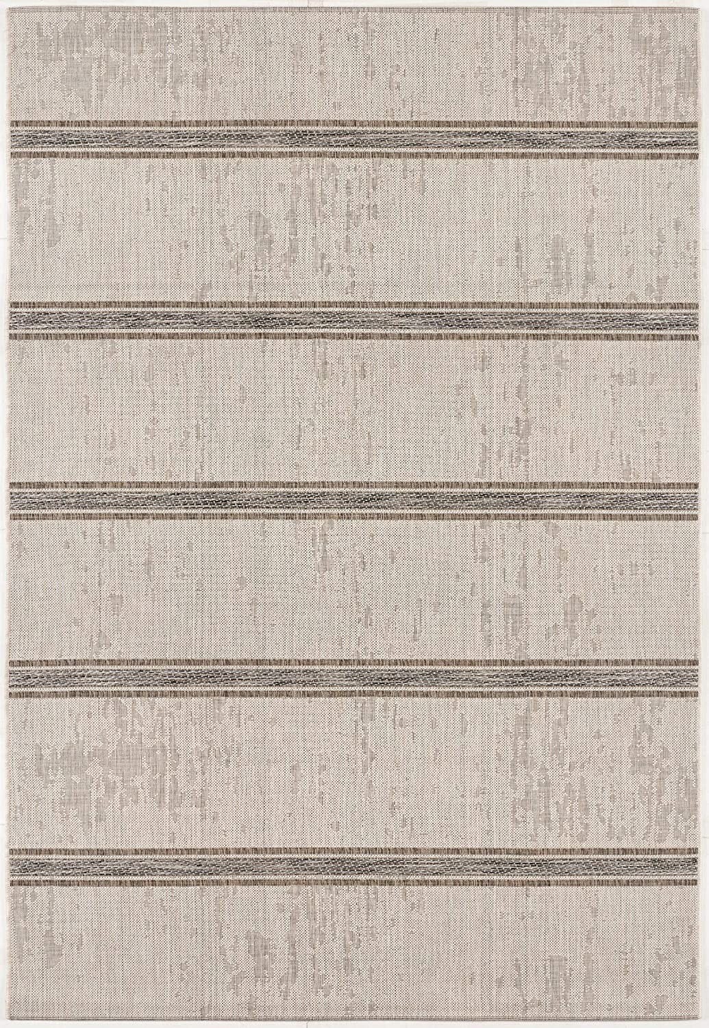 3' X 5' Ivory and Gray Striped Power Loom Area Rug