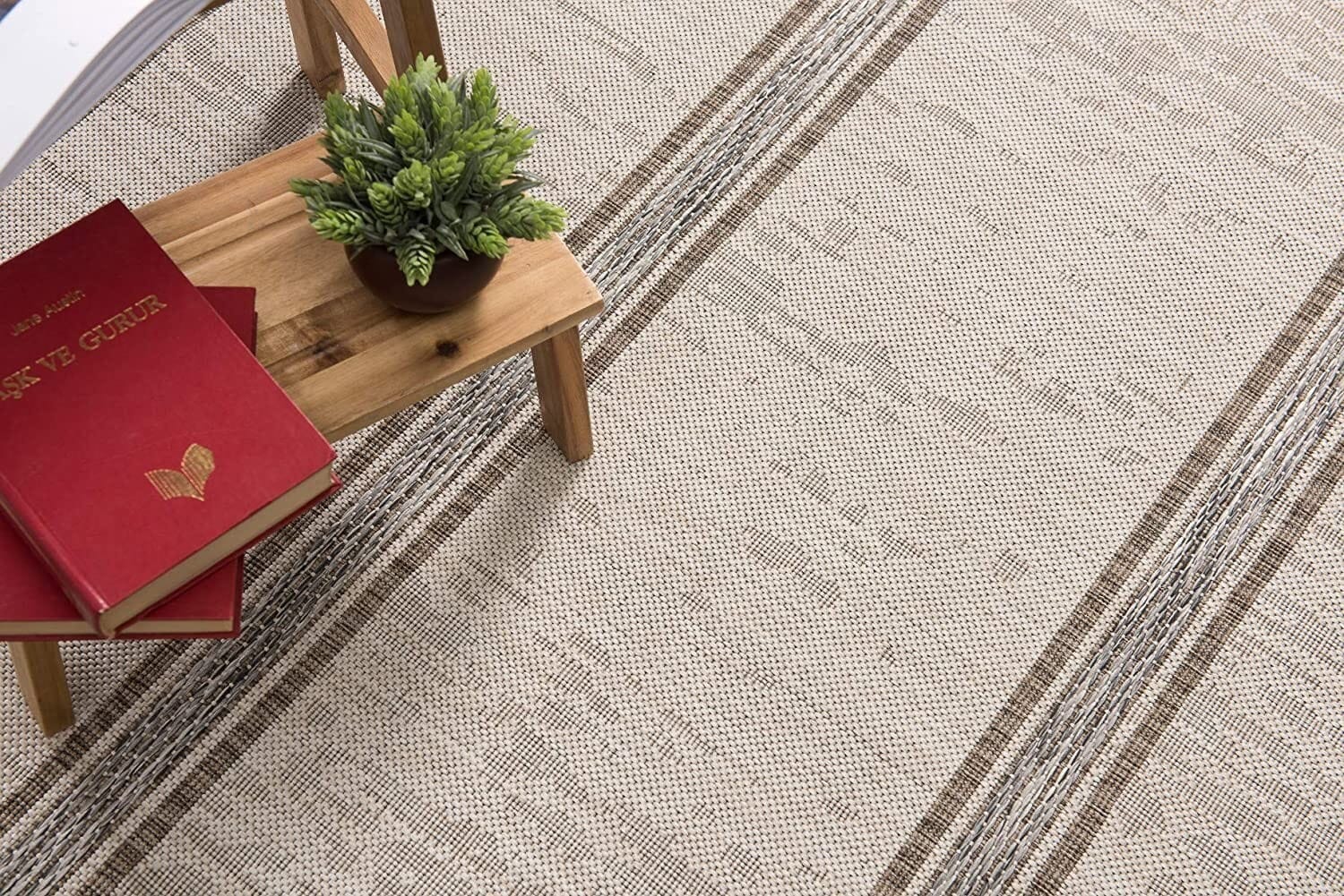 3' X 5' Ivory and Gray Striped Power Loom Area Rug