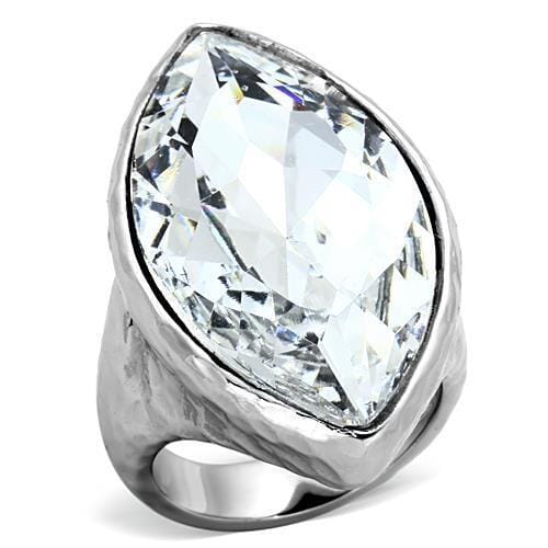TK1368 - IP rhodium (PVD) Stainless Steel Ring with Top Grade Crystal in Clear