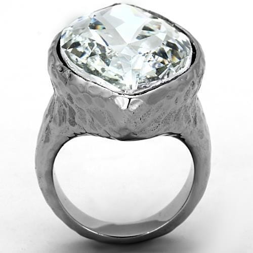 TK1368 - IP rhodium (PVD) Stainless Steel Ring with Top Grade Crystal in Clear