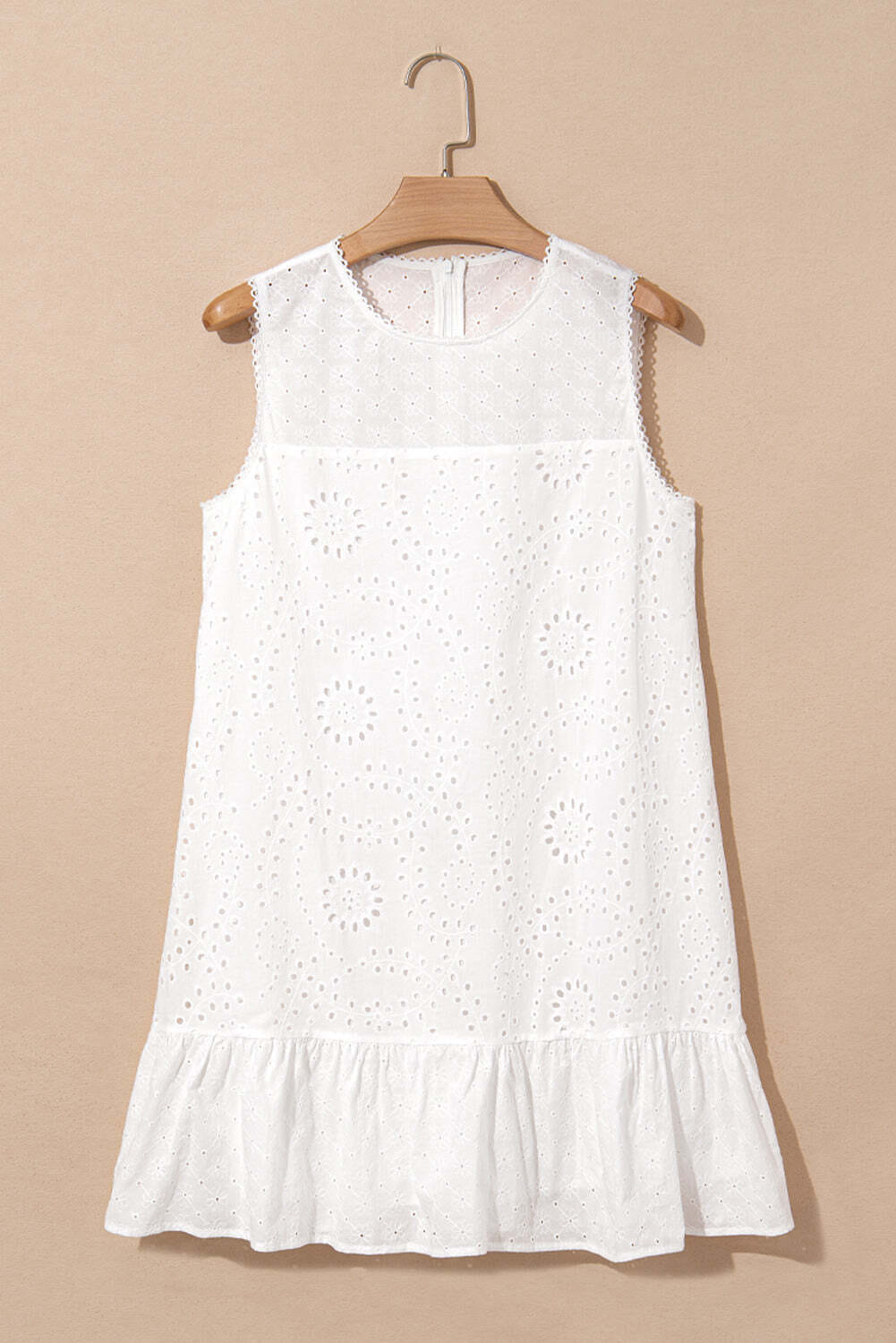 White Floral Eyelet Embroidered Sleeveless Shift Dress