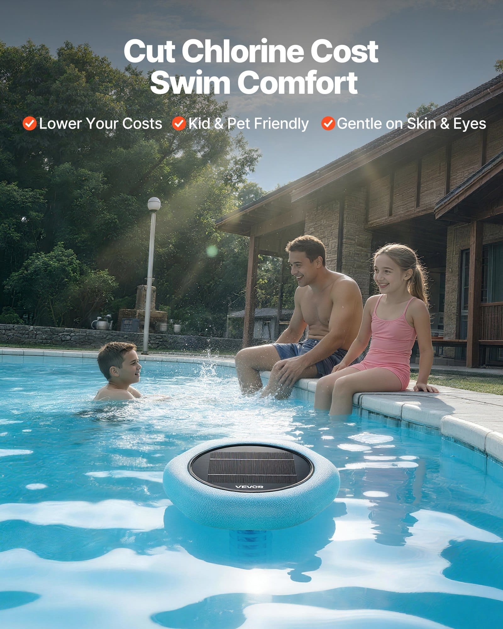 Solar Pool Ionizer, Hexagon Copper Pool Ionizer Up to 45000 Gal, Floating Automatic Water Cleaner and Purifier, Chlorine Free Water, with Copper Anode, Spring, Brush and Filter for Pools & Spas