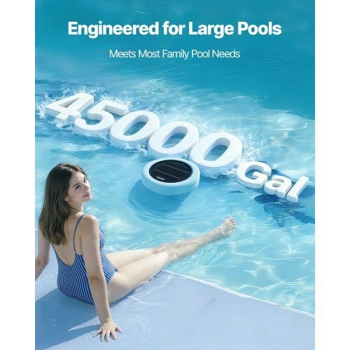 Solar Pool Ionizer, Hexagon Copper Pool Ionizer Up to 45000 Gal, Floating Automatic Water Cleaner and Purifier, Chlorine Free Water, with Copper Anode, Spring, Brush and Filter for Pools & Spas
