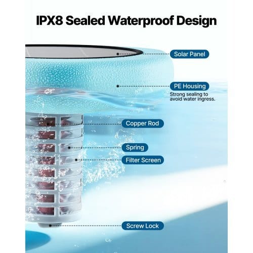 Solar Pool Ionizer, Hexagon Copper Pool Ionizer Up to 45000 Gal, Floating Automatic Water Cleaner and Purifier, Chlorine Free Water, with Copper Anode, Spring, Brush and Filter for Pools & Spas