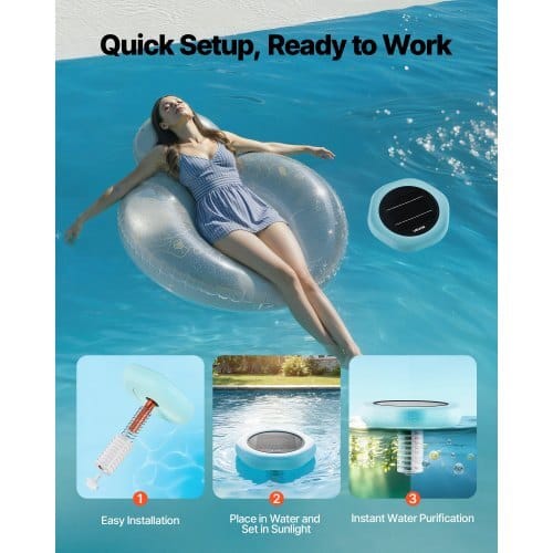 Solar Pool Ionizer, Hexagon Copper Pool Ionizer Up to 45000 Gal, Floating Automatic Water Cleaner and Purifier, Chlorine Free Water, with Copper Anode, Spring, Brush and Filter for Pools & Spas