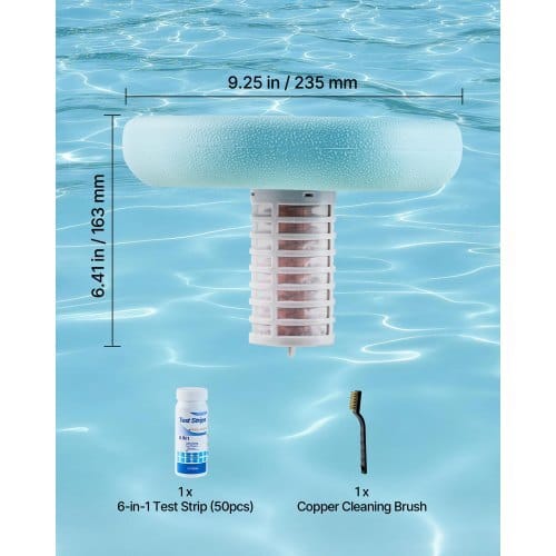 Solar Pool Ionizer, Hexagon Copper Pool Ionizer Up to 45000 Gal, Floating Automatic Water Cleaner and Purifier, Chlorine Free Water, with Copper Anode, Spring, Brush and Filter for Pools & Spas