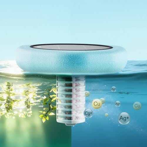 Solar Pool Ionizer, Hexagon Copper Pool Ionizer Up to 45000 Gal, Floating Automatic Water Cleaner and Purifier, Chlorine Free Water, with Copper Anode, Spring, Brush and Filter for Pools & Spas