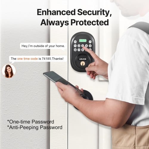 Keyless Entry Door Lock with Handle, Electronic Keypad Entry Lever, Password and Key Unlock Combination, Auto-Locking Keypad with Deadbolt, One-time Password, for Front Door, Matte Black