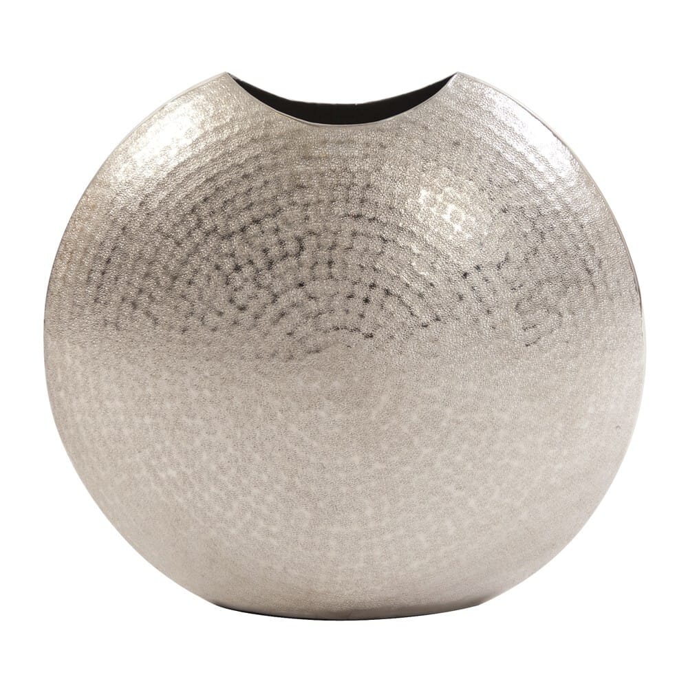 14" Silver Hammered Round Aluminum Table Vase