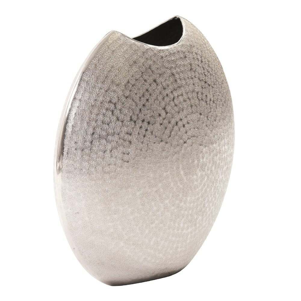 14" Silver Hammered Round Aluminum Table Vase