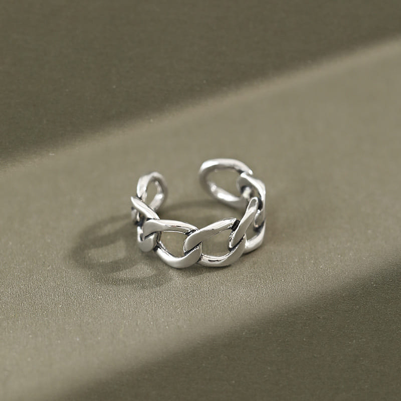 Fashion Hollow Chain Vintage 925 Sterling Silver Adjustable Ring