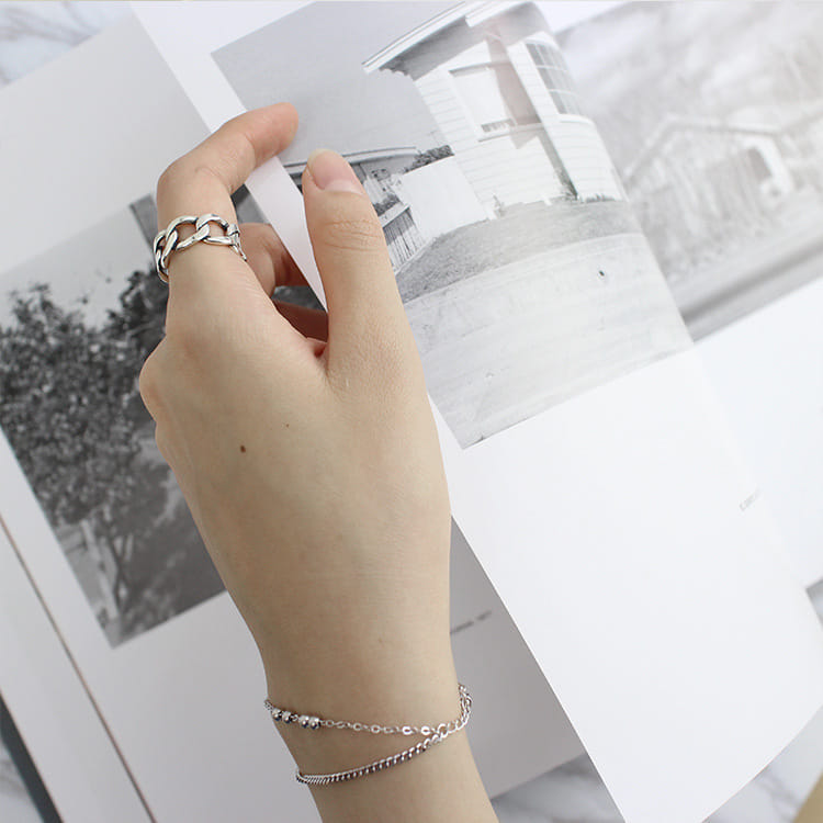 Fashion Hollow Chain Vintage 925 Sterling Silver Adjustable Ring