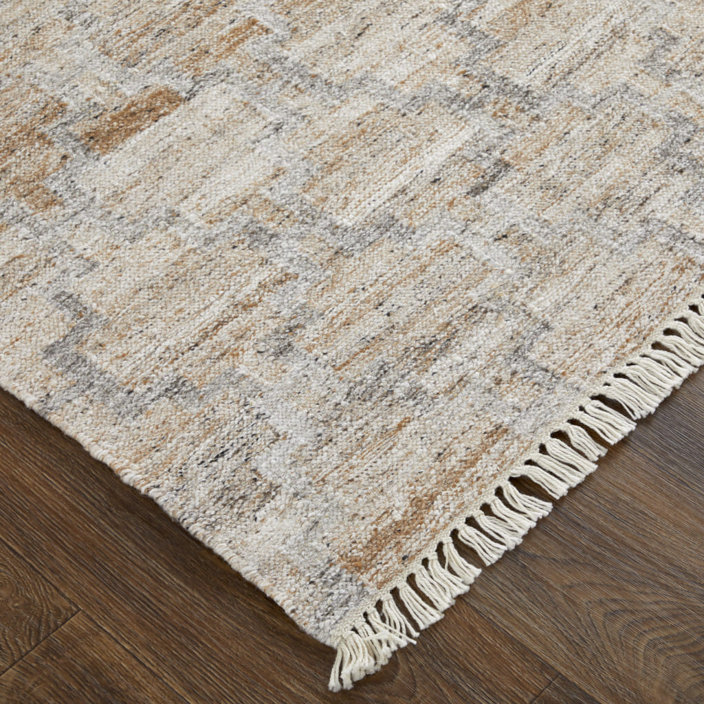 5' X 8' Tan and Gray Geometric Hand Woven Area Rug With Fringe