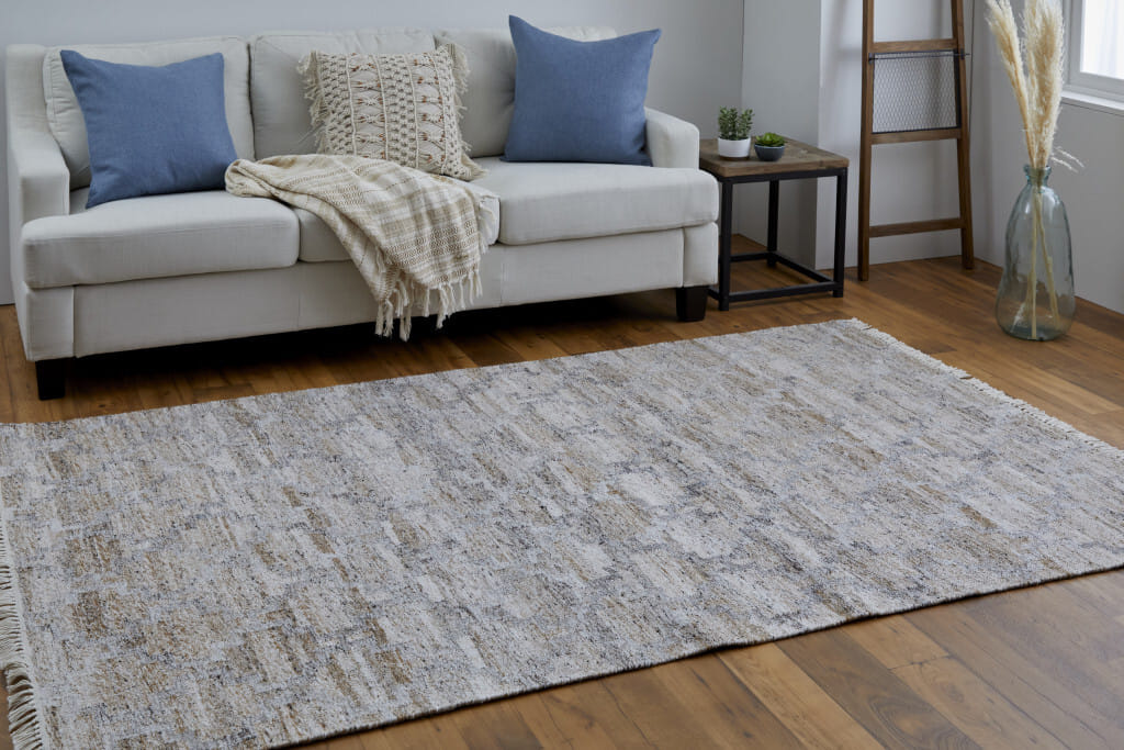 5' X 8' Tan and Gray Geometric Hand Woven Area Rug With Fringe