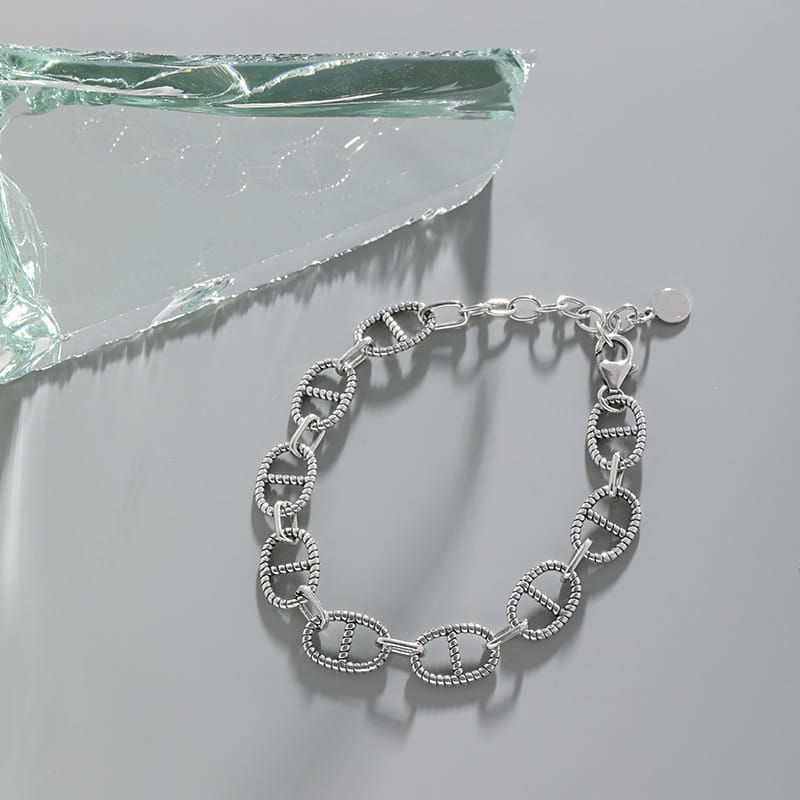 Vintage Flat Marina Chain 925 Sterling Silver Bracelet